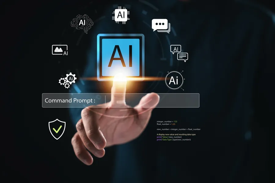 Finger touching a glowing artificial intelligence interface, representing AI agents automating bounded business tasks