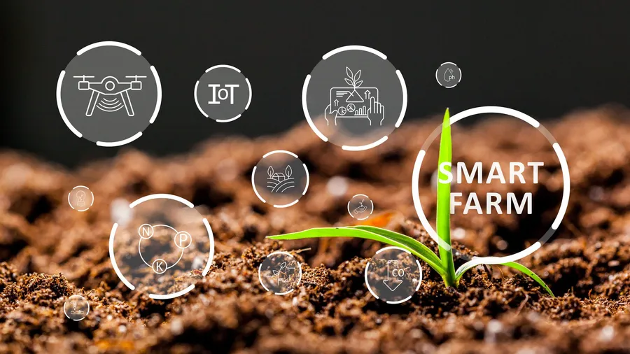 Smart-farm technology and data devices for crop management, representing the data, connectivity and trust prerequisites for AI in agribusiness