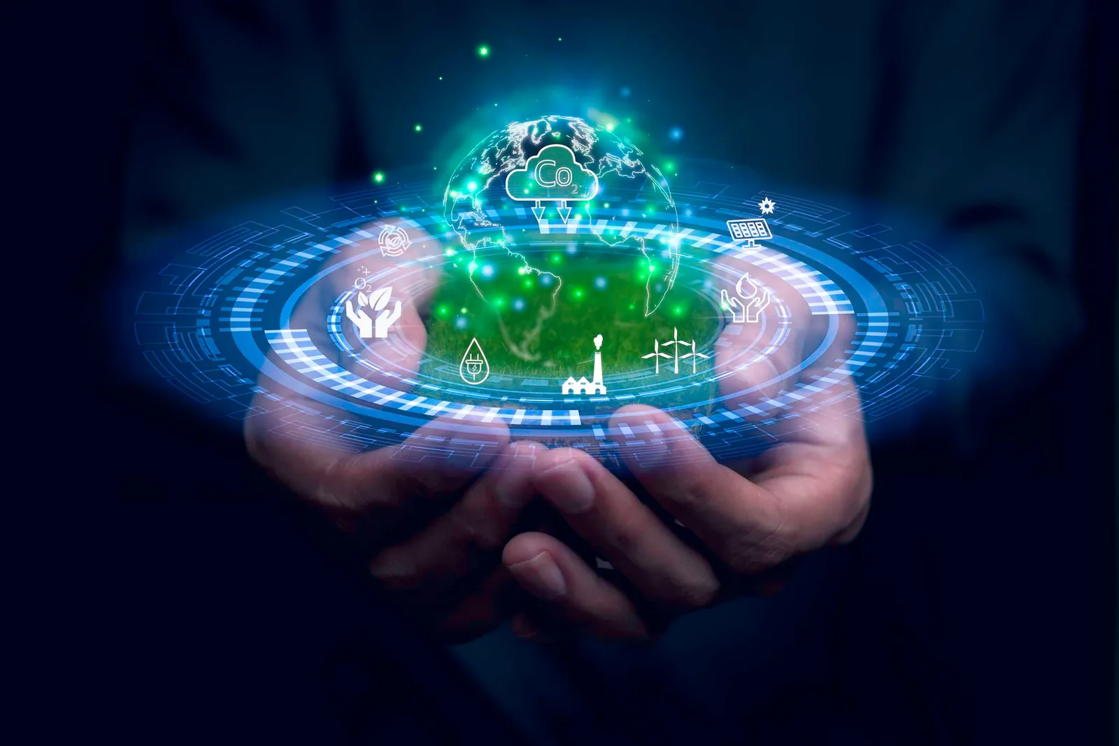 Concept image of carbon reduction, renewable energy and sustainability for AI in African business