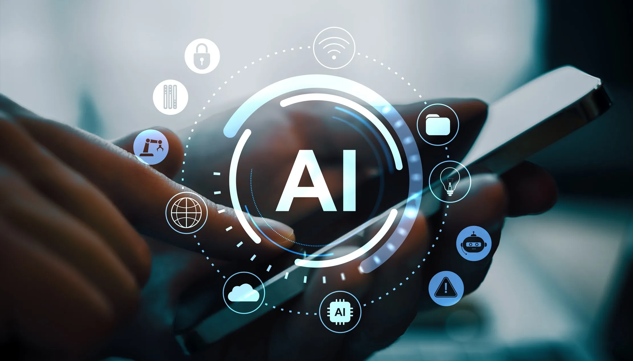 Smartphone displaying an artificial intelligence interface, representing small and on-device AI models