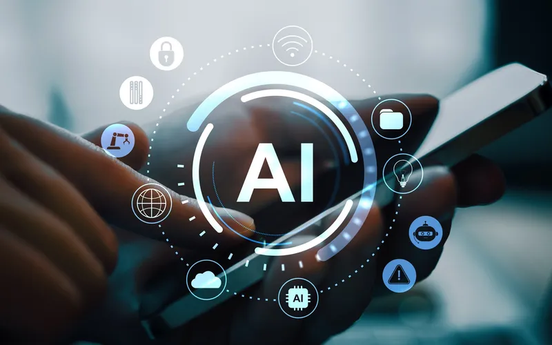 Smartphone displaying an artificial intelligence interface, representing small and on-device AI models