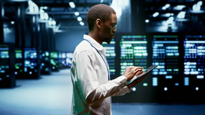 IT professional managing custom software systems in an African data centre