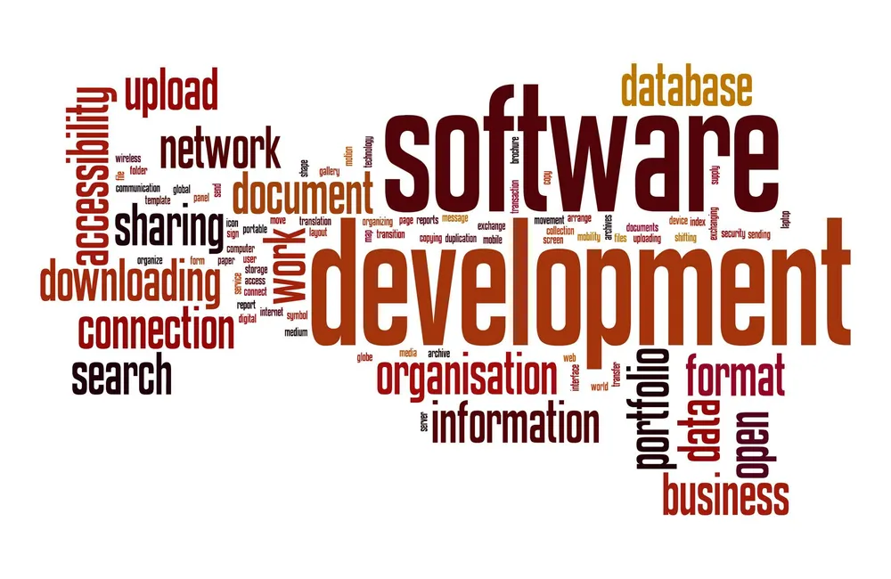 Software development word cloud representing the Chwezi Dev Engine