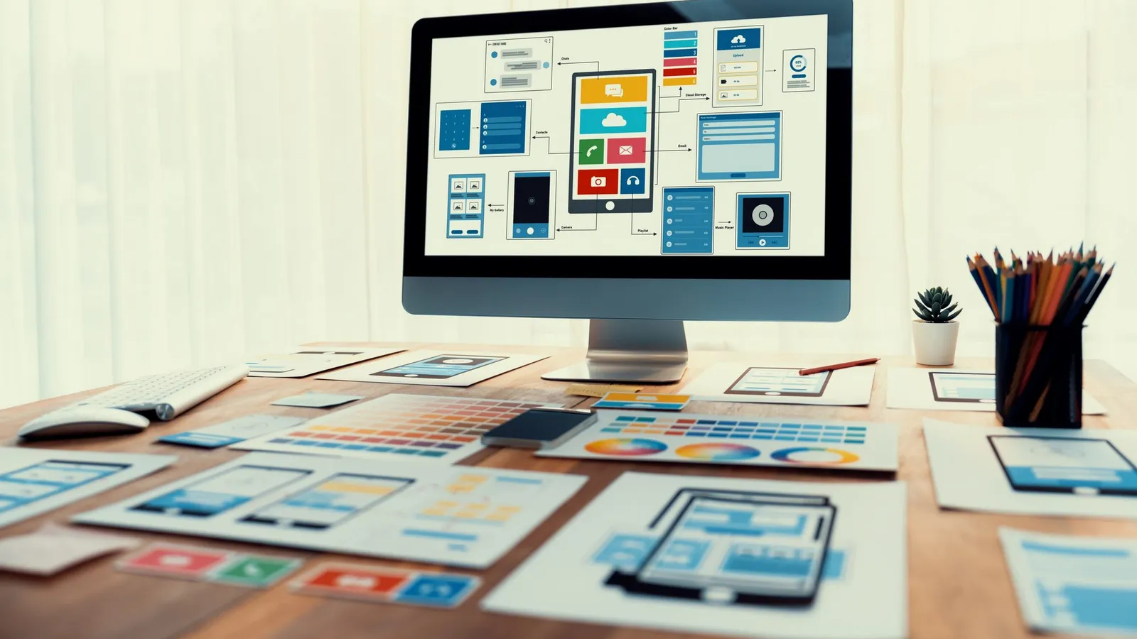 Laptop and interface layout representing a design-system workflow