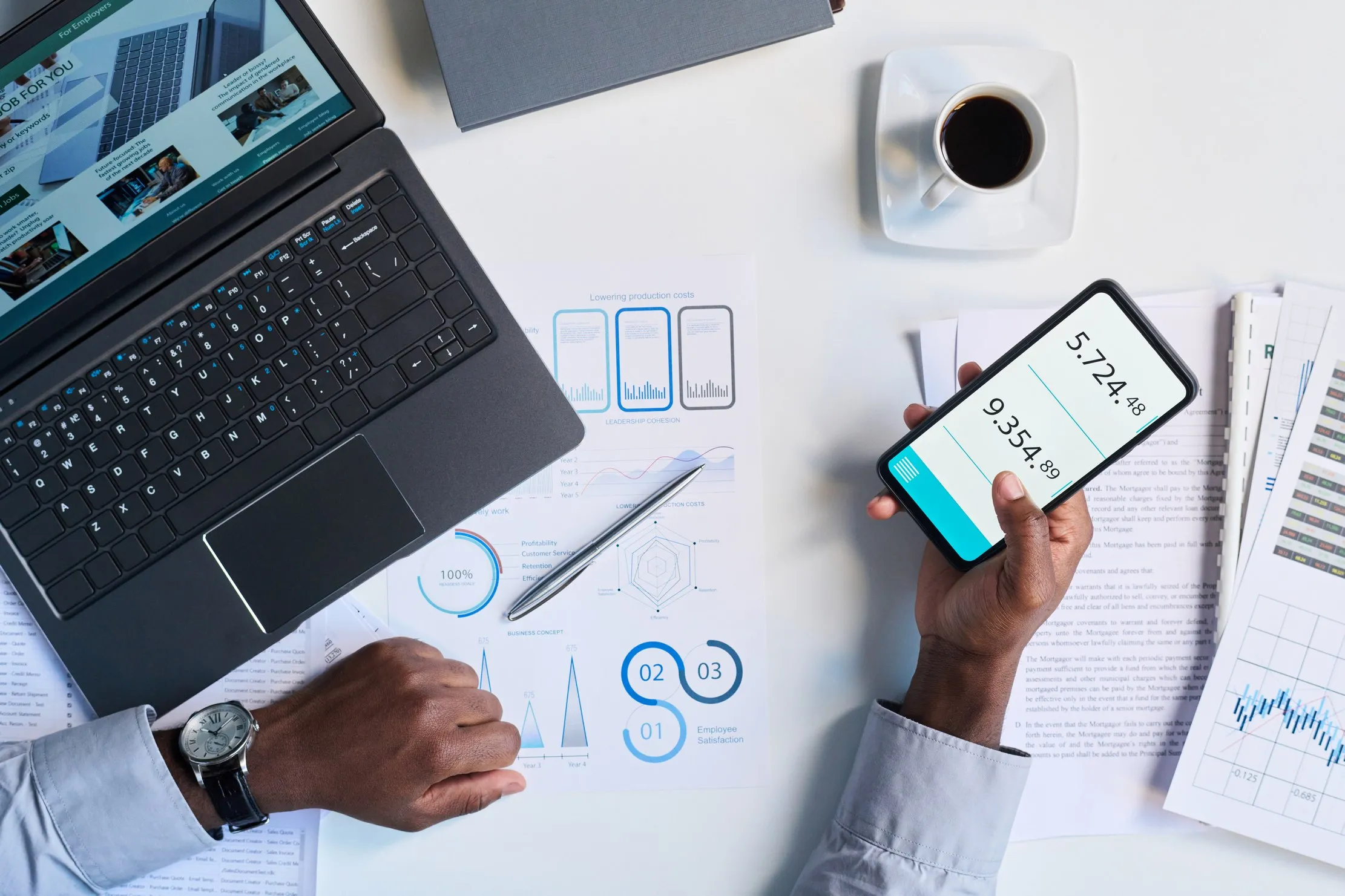 Hands using an online calculator on a smartphone — budgeting a digital transformation project and tying payments to deliverables