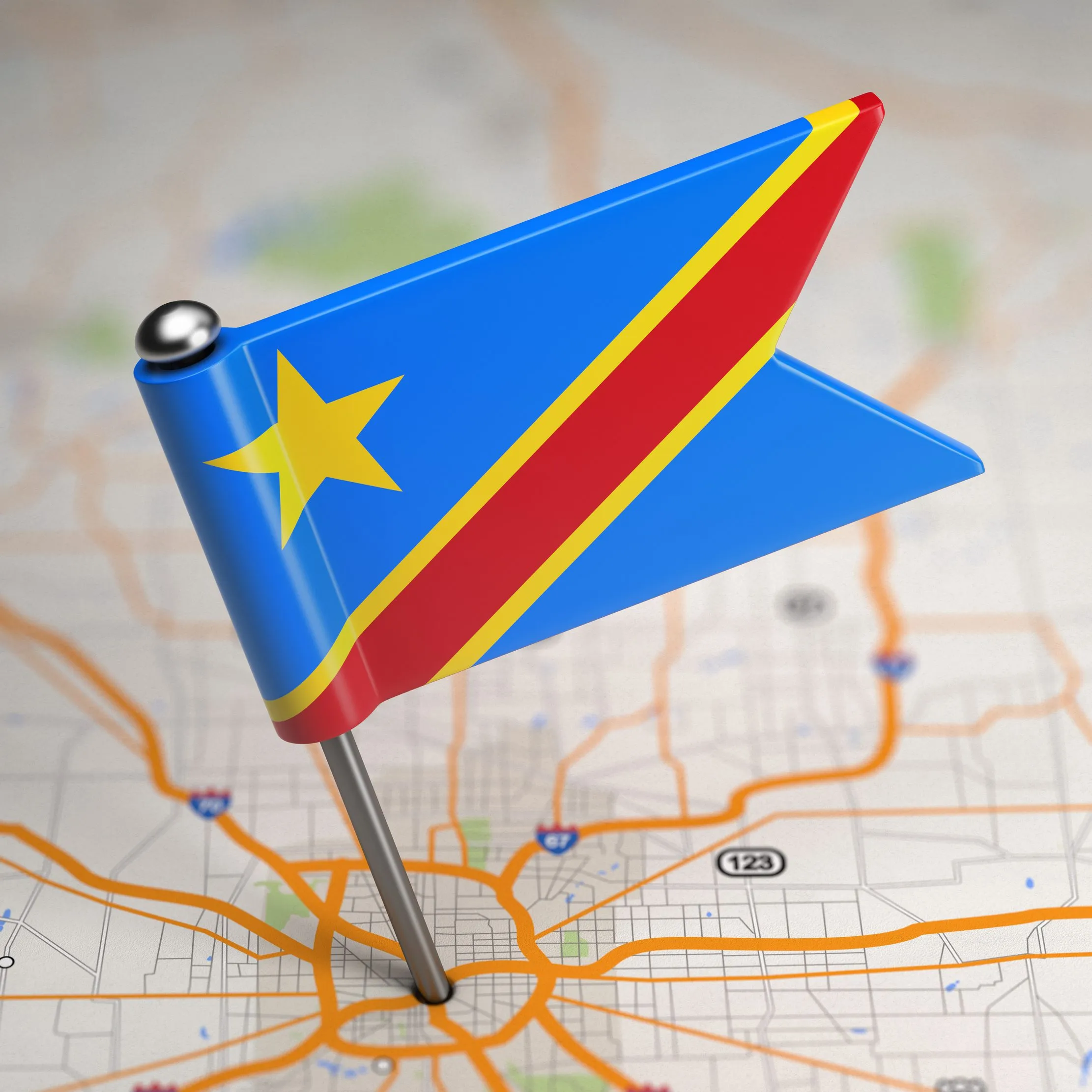 Drapeau de la RDC sur une carte, symbole de localisation pays et d'entree de marche