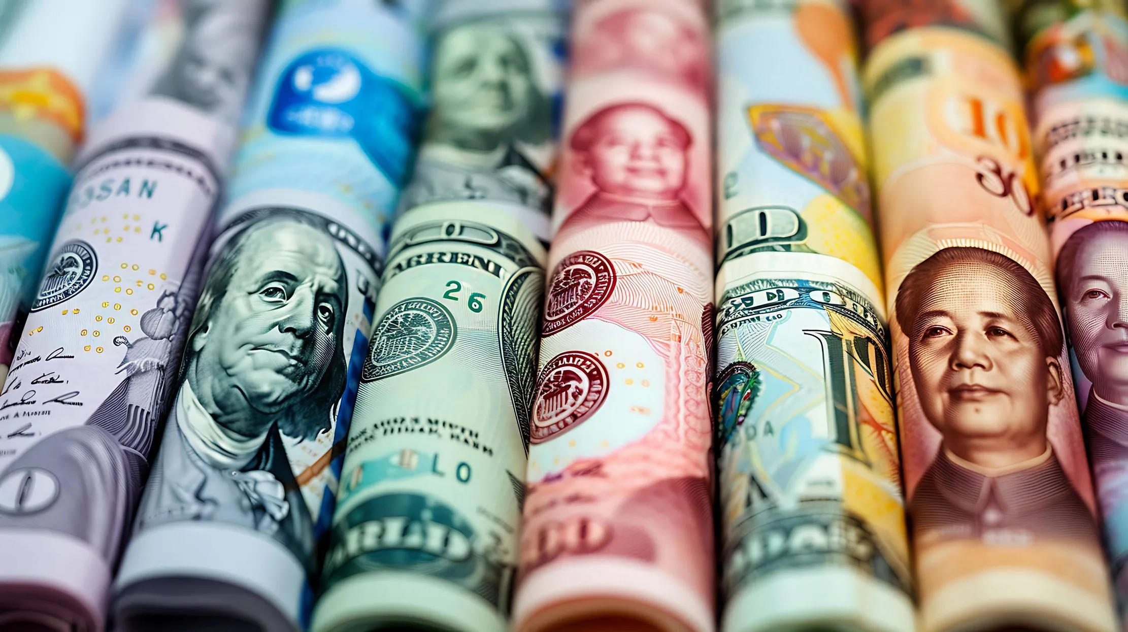 Rows of US dollar notes, representing foreign-currency accounting exposure