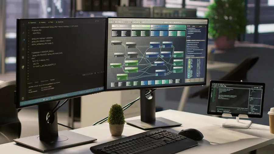 Écrans d’architecture logicielle montrant du code et des modules connectés pour un système OHADA multi-pays
