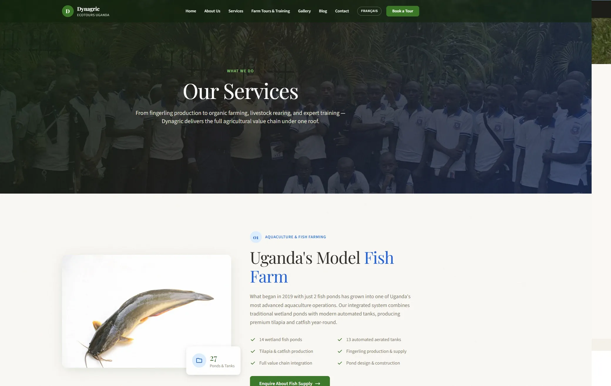 Dynagric Eco Tours Uganda website showcasing agricultural services