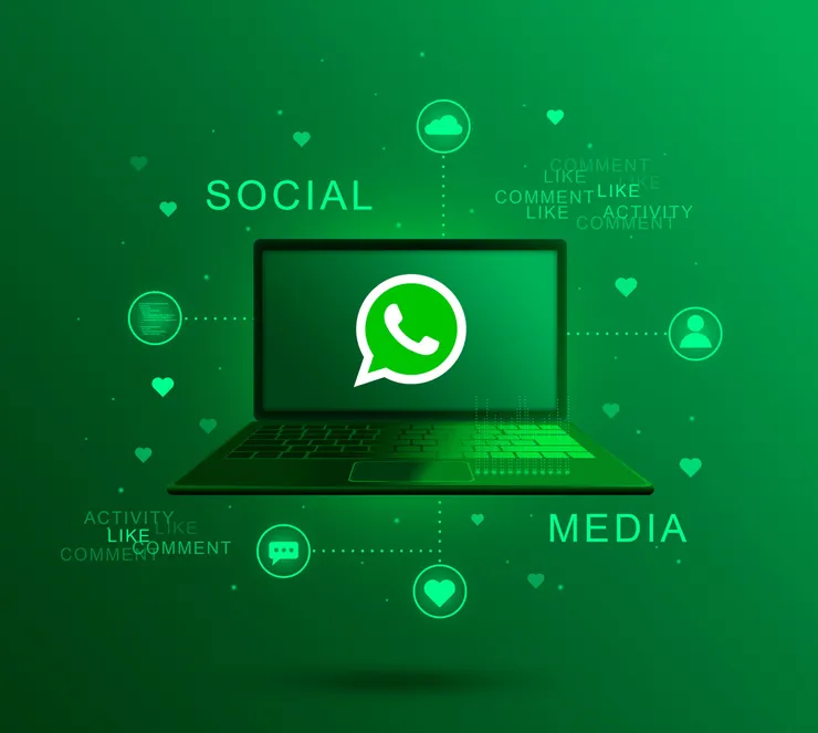 Icône WhatsApp sur l'écran d'un ordinateur portable, illustrant WhatsApp Business comme le canal où la plupart des clients sont déjà